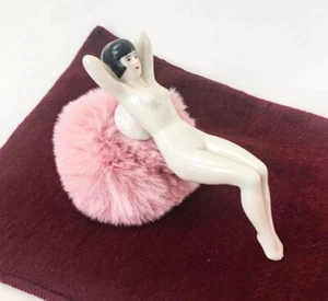 Akt Figur Pin Up Kissen Puff Half Doll Badende Schönheit Porzellan Deutsch Vintage - Bild 1 von 10