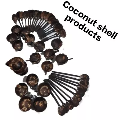 2x Cáscara de Coco Desierto Taza y Cuchara Natural Eco Helado Tazas Tazón Hecho a Mano Nuevo Foto 1 de 4