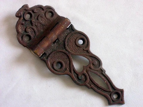 Antique Large Metal Ornate Hinge Vtg Trunk Chest Hardware Rustic Brass ? Cover