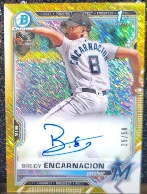 BREIDY ENCARNACION ⚾ 2021 Bowman Chrome GOLD SHIMMER REFRACTOR AUTO 39/50 RC - Image 1 of 4