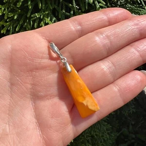 Vintage Sterling Silver 925 Pendant Yellow Baltic Amber Natural Stone Necklace - Picture 1 of 8