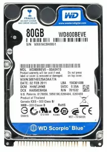 Disque WD Bleu Scorpio WD800BEVE 80GB 2.5 Pouces 5400U/Min 8MB Pata / Ata / Ide - Photo 1/3