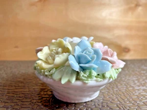 Norcrest Japan Porcelain Pastel Flowered Tapered Candle Holder - Picture 1 of 10