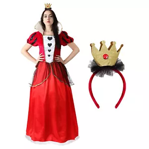 QUEEN OF HEARTS DELUXE COSTUME FANCY DRESS WONDERLAND ADULT ALICE WORLD BOOK DAY - Picture 1 of 6