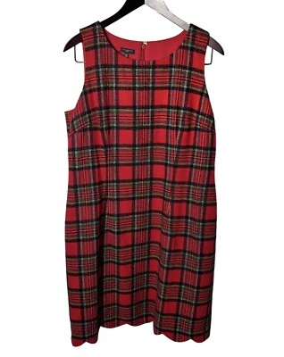 Talbots Women’s 14P Red Plaid Wool Blend Sheath Dress Holiday Tartan Classic - Image 1 of 4