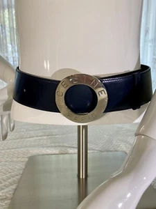 CELINE - VNTG - Size 75 / S - Adjustable Black Leather Belt Silver Ring Buckle - Picture 1 of 11