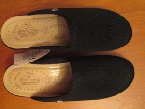 FLY FLOT all black comfort clogs, 40, leather footbed, BNWT - Picture 1 of 13