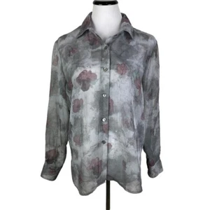 Casual Corner Vintage Floral Sheer Button Down Bluse Damen Medium Grau Rosa - Bild 1 von 9