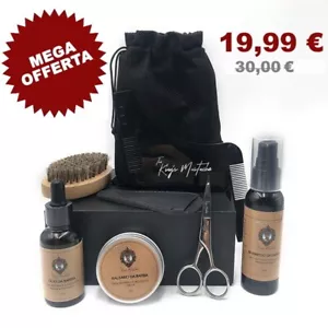 ✅️ set completo cura barba olio balsamo shampoo pettine spazzola forbici baffi - Foto 1 di 16