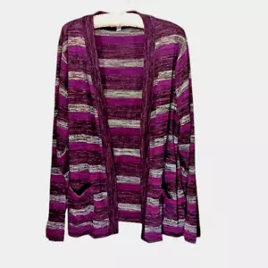 Studio Works Open Front Sweater Cardigan Size XL Purple Black Gray Pockets - Picture 1 of 6