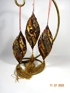 Viktorianisches Weihnachtsset Ornament Gold Samt Kupfer Sequenz Quaste f. Kristalle - Bild 1 von 11