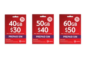 Vodafone PrePaid Plus Starter Pack $30 $40 $50 Trio SIM with 40GB+50GB+60GB [AU] - Picture 1 of 4
