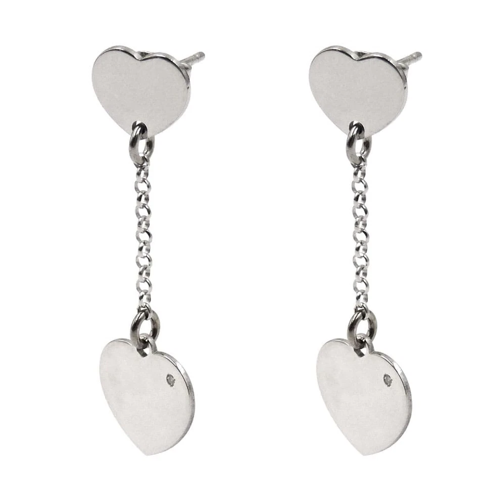 Orecchini in Argento 925 Rodiato Cuore Pendente con Diamante - Immagine 1 di 4