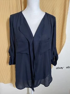 Depri Woman’s Plus Navy Blouse W Hidden Buttons & Strap Sleeves Size 1X - Picture 1 of 5