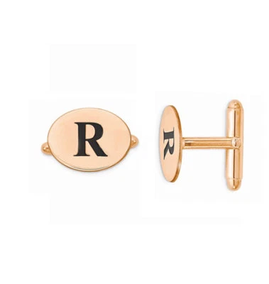 Gemelos de novio ovalados con inicial con letra grabada personalizada en plata chapada en oro rosa  Foto 1 de 2