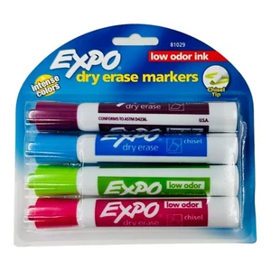 4 Markers Expo Dry Erase Markers Chisel Tip Aqua Lime Pink & Plum Assorted Expos - Picture 1 of 8