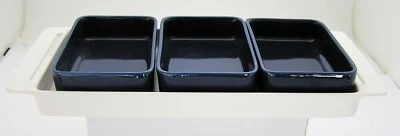 1950's Melitta Set White Serving Tray 3 Rectangle Blue Porcelain Dishes Germany - Image 1 of 4