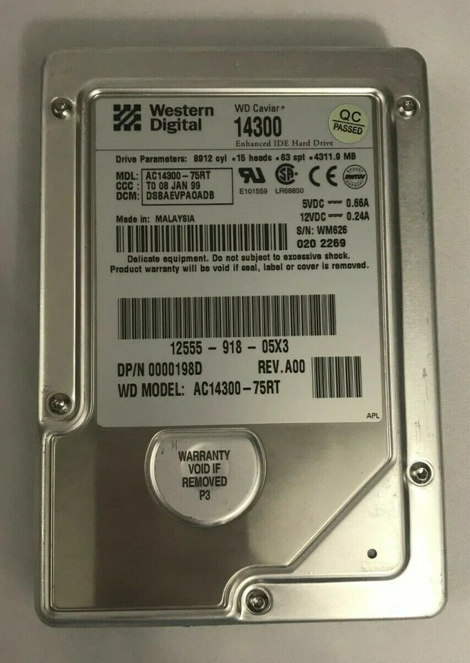 Western Digital Caviar 4.3 GB,Internal,5400 RPM,3.5" (AC14300-75RT) IDE HDD - Image 1 of 1