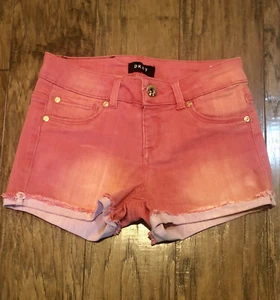 DKNY Girls size 10 Coral Pink Denim Jean Shorts Cuffed Frayed Stretch - Picture 1 of 3