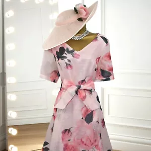 COCO DOLL Size 16 Pink Floral Judy Dress + Hatinator Mother of the Bride Ascot - Picture 1 of 14