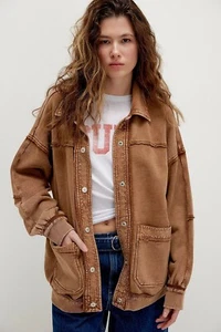 Free People We The Free Gauge Cardi Jacket Top Ribbed Cotton Oversized M 280521 - Picture 1 of 8
