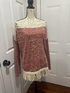 Túnica ENTRO ladrillo manga larga bordada flecos festival boho talla grande nueva con etiquetas - Imagen 1 de 7