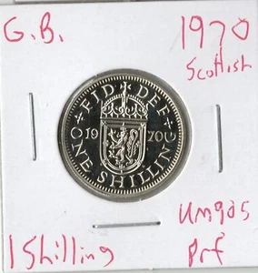 Moneda Gran Bretaña 1 chelín 1970 KM905, Isabel II, armas escocesas, prueba - Imagen 1 de 2