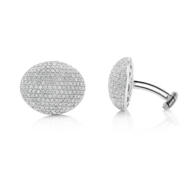 Juego de gemelos lustrosos micro pavé 3,91 quilates circonita cúbica 935 plata forma ovalada para hombre Foto 1 de 4