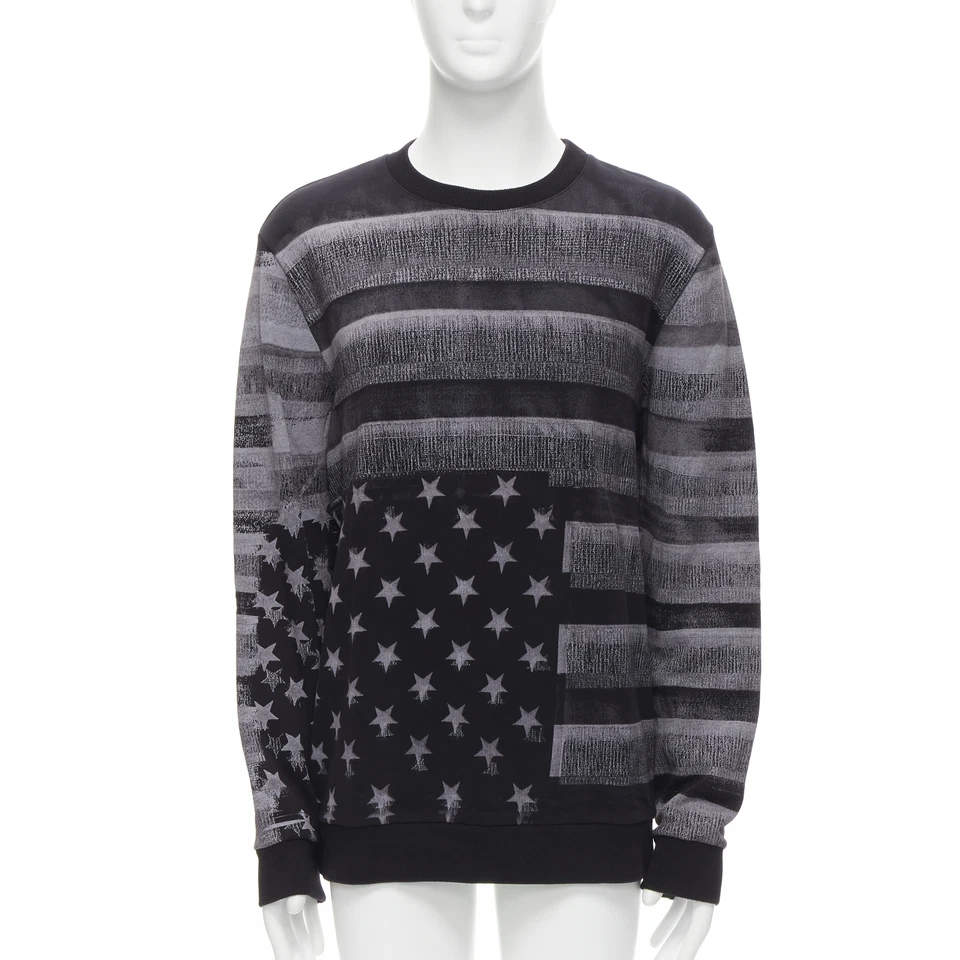 GIVENCHY Riccardo Tisci grey Americana flag distressed cotton crew sweater M - Image 1 of 4