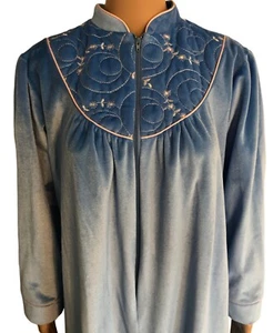 vtg Heather Collection Zip Long Robe House Coat Sz Large Quilted Sky Blue - Picture 1 of 12