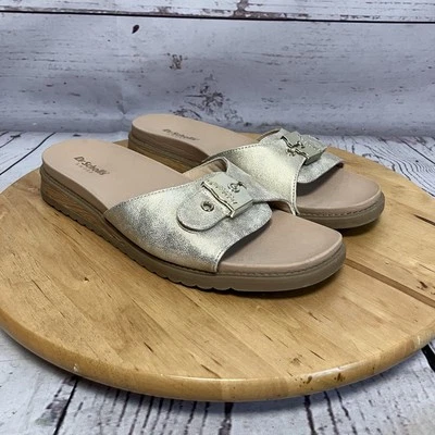 Dr. Scholl's Zapatos Mujer Talla 8.5W Hebilla Deslizable Sandalias Island Icon Dorado Metálico Foto 1 de 4