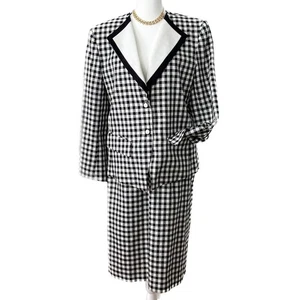 Vintage black & white checkerboard plaid blazer jacket skirt suit set size 6/8 - Picture 1 of 10