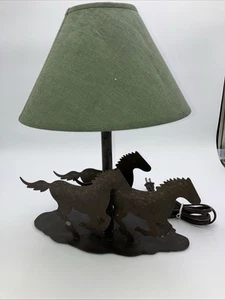 Rustic Metal Running Wild Horses Table Lamp See Pics - Picture 1 of 7