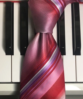 ANDREA GARAVANI / Corbata de satén a rayas Sweet Candy Repp en rosa, blanco y rojo carmesí Foto 1 de 4