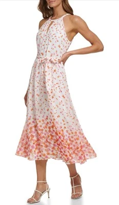 NWT DKNY Floral Halter Maxi Dress Size 2 Spring Summer Coral Beach Cruise Vacay - Image 1 of 4