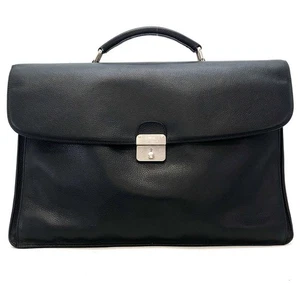 LONGCHAMP Business Bag Briefcase A4 Logo Leather Black Men's Present FROM JAPAN - Picture 1 of 14
