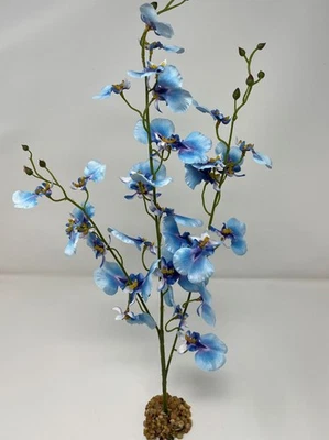 20" LG 3 Tallos AZUL Oncidium ORQUÍDE Seda Suave Flor Acuario Planta, Base Piedra, Foto 1 de 4