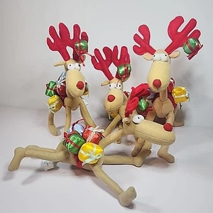 Vintage Genich INTL Weihnachten Santa Rentier beweglich biegsam Plüsch 4er Set EUC - Bild 1 von 5