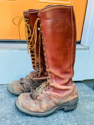 Botas de trabajo vintage Wesco de cuero marrón de 18" de alto para hombre 10,5 D Foto 1 de 4