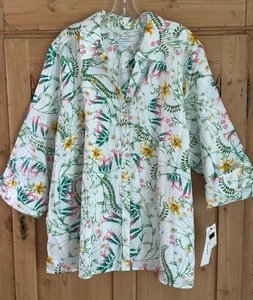 Foxcroft Damen-Blusenshirt neu mit Etikett bügelfrei 22 W weiß geblümt 86 $ neu - Bild 1 von 6