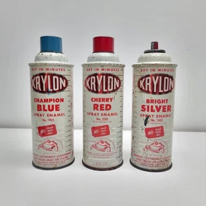 60er Jahre KRYLON kleine Metallkappe Sprühfarbe Emaille Dosen rot Champion blau & silber - Bild 1 von 10