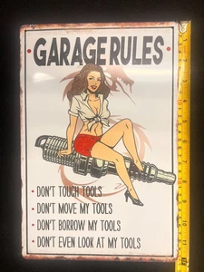 "GARAGE RULES" Garage Rustic/Vintage Looking ***8x12*** Tin Sign - Picture 1 of 1