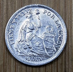Moneda de Plata Perú 1/2 Dinero 1916 ¡Brillante Sin Circular! - Imagen 1 de 2