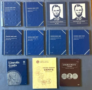 US LINCOLN ONE CENT CLEARANCE LOT OF 11 COIN SETS FROM 1909 ON UP IN ALBUMS - Picture 1 of 12