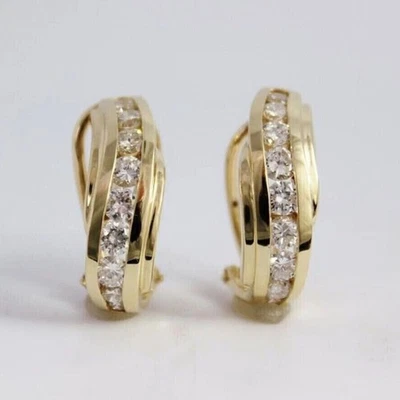 1CT Round Cut Lab Grown Diamond Hoop Earrings Gift For Women's 14k Yellow Gold - Image 1 of 4