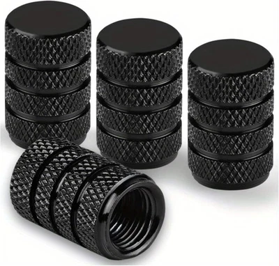 Tapas de vástago de válvula de neumático, cubierta de válvula de neumático, aluminio negro, paquete de 4 piezas, aleta anodizada Foto 1 de 4