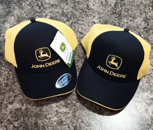 Pair Of Black And Yellow John Deere Snapback Hats - Picture 1 of 3