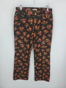 Jones New York Pants Womens 6 Brown Foral Corduroy Straight Leg Y2K Boho Vintage - Picture 1 of 7
