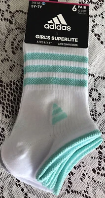Niñas Adidas Superlite Aeroready No-Show Calcetines Talla L 5Y-7Y... 6 Pares RAYAS Nuevos Foto 1 de 4
