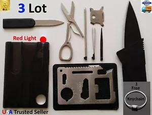 Credit Card Knives 11 in 1 Multi tools 3 Lot wallet thin pocket survival knife  - Picture 1 of 14